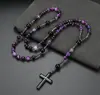 Collar Retro Religioso Personalizado No Magnético Transfronterizo Europeo y Americano Colgante de Piedra Natural con Cuentas Hecho a Mano Rosario