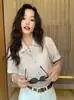 Camisa de Cânhamo com Gola Reversível Estilo Coreano, Novo Estilo de Verão, Versátil, Casual, Solta, Rejuvenescedora, Artística, Elegante, Blusa de Manga Curta 2026