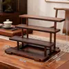 Armário de Mesa de Madeira Maciça para Objetos Curiosos Xícara de Chá Conjunto de Chá Suporte de Exibição Wenwan Pequenos Enfeites Estatuetas Prateleira de Armazenamento em Camadas Mesa de Exibição de Madeira