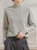 Suéter feminino de cashmere macio e confortável, gola alta curta, manga longa, cor sólida, modelador, alta elasticidade, adequado para o trabalho, quente, camada base de tricô
