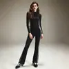Conjunto de yoga elástico de secado rápido, chaqueta deportiva ajustada, pantalones largos acampanados, conjunto de dos piezas para gimnasio, running y fitness
