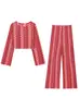 Conjunto de Crochê Tricô Verão 2025 Novo Estilo Europeu e Americano: Top + Calça, Roupa de Casa Leve
