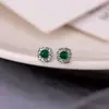 Brincos Geométricos de Bola em Prata de Lei S925 com Calcedônia Esmeralda para Mulheres Exquisitos da Moda Luxo Acessível Simples Elegantes Brincos Quadrados