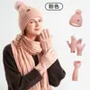 Bestseller transfronterizo conjunto de tres piezas de gorro, bufanda y guantes de punto para otoño e invierno, engrosado y cálido, gorro de punto trenzado de lana para mujer