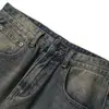 Roupas Vintage 2025 Outono Novo Streetwear Americano Retro Lavado Desgastado Amarelo Lama Tingido Rasgado Jeans Solto