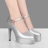 Tacones altos talla extra negro tacón de aguja profesional zapatos de trabajo hebilla zapatos de boda modelo cheongsam pasarela zapatos de una sola capa para mujer cuero genuino