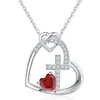 Collar Colgante de Cruz de Amor Nuevo Estilo Transfronterizo Moda Europea y Americana Forma de Corazón Piedra de Nacimiento Joyería Regalo de Vacaciones