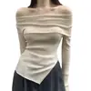 Camiseta Sexy de Manga Larga con Cuello de Una Línea Hombros Descubiertos para Chica Atractiva, Top para Mujer con Efecto Adelgazante, Estilo Pura Pasión, Camiseta Básica, Una Pieza, Envío Directo