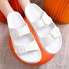 Pantuflas de Comercio Exterior Patrón de Logo Personalizado Sandalias de Doble Hebilla para Pareja Ropa de Exterior Antideslizantes Sin Olor Pantuflas de Casa para Mujer Venta al por Mayor