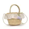 Bolsa de Paja Estilo Viaje Vacaciones Playa Camping Canasta Trenzada de Satchel Encaje Francés Original Romántica hasta el Final
