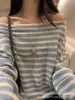 Suéter de Punto Rayado para Mujer, Nuevo Otoño/Invierno Coreano Hombros Descubiertos, Un Hombro, Hombro Diagonal Suelto, Suéter Pulóver Versátil de Manga Larga