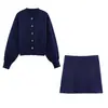 Za Cross-Border 2025 Spring New Women's Threaded Button Knitted Jacket + Flat Stitch Mini Skirt Suit