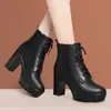 Botas Martin de tacón grueso para mujer, botines cortos para mujer, tacón alto, suela gruesa, impermeables, plataforma 2026 Otoño/Invierno, nuevos, punta redonda, con cordones, zapatos de cuero para mujer