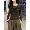 Suéter de tricô falso de duas peças com gola alta para mulheres, outono e inverno, estilo coreano, simples e versátil, folgado e casual, blusa de gola alta de manga comprida