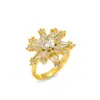 Anillo para Mujer, Estilo Europeo y Americano, Anillo de Circonita Microincrustada, Flor de Oro con Diente de León Completamente Pavimentado con Diamantes, Anillo Ajustable para Dedo Índice