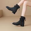Botas de Salto Grosso para Mulheres 2025 Novas Outono e Inverno Retrô Botas Slim Moda Botas Plataforma Botas Curtas Estilo Cowboy Ocidental