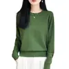 Suéter tejido de algodón puro estilo francés, suave y amigable con la piel, para mujer, clásico de cuello redondo y manga larga, top básico de algodón para primavera y otoño