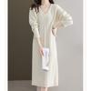 Vestido Tricotado Decote V Exportação Transfronteiriça Feminino Outono e Inverno Elegante Xadrez Longo Solto Tamanho Grande Base Suéter Saia