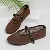 Zapatos Planos Versátiles de Malla Redonda Hueca Transpirables para Mujer, Estilo Europeo y Americano, para Viajes Transfronterizos, Commuting Simple, Tallas Grandes