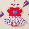 Ropa para Bebé Niña Atuendo de Fiesta Romper Vestido con Estampado de Estrellas de Manga Corta Parche de Satén Romper para Bebé Vestido de Verano