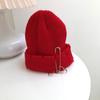 Gorro de lana con aros para mujer, estilo hip hop, de otoño e invierno, con borde perforado y piel de melón, tejido a mano, para hombre y mujer.