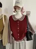 KEKEZOON Cardigan Colete Tricotado Novo de Início de Outono Gola Redonda Botões Coloridos Colete Versátil Sem Mangas para Mulheres 8499