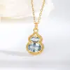 Colar de Zircônia Azul Marinho em Prata de Lei S925 Formato de Cabaça para Mulheres, Exquisito Estilo Chinês Novo da Tendência Nacional, Corrente para Clavícula de Sorte e Prosperidade, Fashion