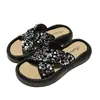 Pantuflas Casuales Gruesas de Estilo Retro Transfronterizo para Verano 2025, Elegantes Chanclas de Playa con Tira Cruzada de Lentejuelas Grandes Abiertas para Mujer