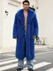 Nuevo abrigo de hombre otoño/invierno europeo y americano de piel sintética con cuello de traje, piel de oveja sintética, abrigo extralargo estilo callejero