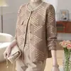 Cardigan de Tricô Jacquard com Diamantes Estilo Chanel Pequeno para Mulheres, Roupa de Mãe, Nova Coleção Outono/Inverno, Top Outerwear Solto Estilo Retrô
