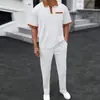 Conjunto Casual de Dos Piezas para Hombre 2025 Amazon Transfronterizo Nuevo con Patrón de Waffle, Bloques de Color, Manga Corta y Pantalón Largo