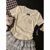 Conjunto de Dos Piezas con Adorno de Encaje Estilo Coreano para Niñas, Nuevo de Verano, Moderno, con Dibujos Animados, Manga Corta, Falda de Pastel a la Moda para Niños Mayores