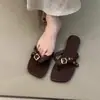 Hebilla de Cinturón de Inspiración Francesa Sandalias Planas Negras para Mujer, Chanclas de Tira con Suela Suave para Verano Casual