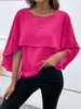 Amazon Aliexpress Ebay Roupas Europeias e Americanas Versátil Gola Redonda Cor Lisa Mangas de Capa Camada Chiffon Camisa para Mulheres