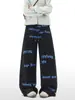 Pantalones de Chándal con Cordón y Estampado de Letras de Marca de Moda para Hombre Otoño Diseño Americano Pantalones Rectos High Street Versátiles Sueltos Casuales