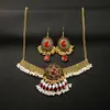 Collar de Flor de Rosa de Metal Transfronterizo Europeo y Americano, Pendientes de Rubí Retro Exóticos, Conjunto de Borla Artístico de Moda