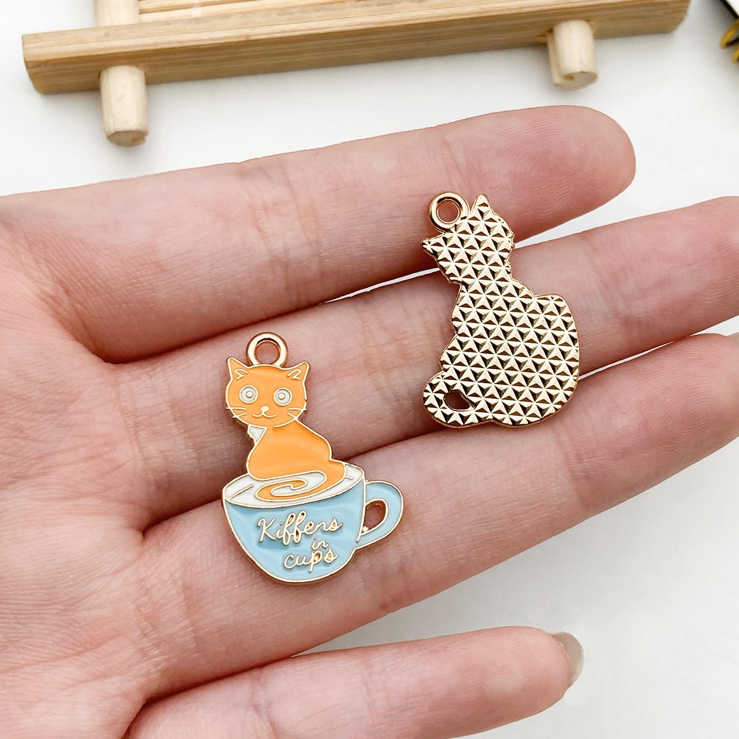 19423-X-橙色锌合金滴油茶杯猫蓝杯子25x17mm-1