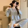 Nuevo Conjunto de Pijama de Algodón 6535 Otoño/Invierno para Mujer, Casual y Cómodo, con Almohadillas para Sujetador Integradas para Soporte, Adecuado para Ropa de Casa y Salir