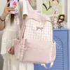 Mochila Nueva con Diseño de Cuadros tipo Tartán Dulce de Moda para Estudiante de Primaria Chica Alta Apariencia Mochila de Escuela Secundaria