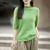 Tricô de lã sem costura com gola alta discreta e forro de fleece para mulheres, suéter de manga três-quartos para início de outono, camiseta de manga curta, top para usar por baixo