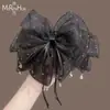 Presilha de Cabelo Preta com Laço para Mulheres, Presilha de Garra Grande para Cabelos Grossos, Acessório de Cabelo Premium Tipo Pinça Tubarão