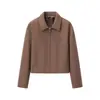 Comercio Exterior 2024 Otoño Nuevo Estilo Europeo y Americano Moda Femenina Casual Elegante Sencillo Solapa Cremallera Dos Tonos Chaqueta de Lana