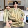 Pijama de alta gama para hombre, cárdigan de primavera y otoño, pantalones de manga larga, talla grande, ropa exterior casual para jóvenes, traje de ropa para el hogar