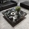 Mesa de centro de lujo minimalista estilo italiano con encimera de roca y cajones, forma cuadrada, adecuada para sala de estar, hogar u oficina, elegante diseño de pie