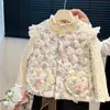 Coletes de Veludo para Meninas Outono e Inverno, Peças Casuais de Outono e Primavera para Crianças com Estampa Floral, Tops e Jaquetas Estilo Bebê