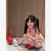 2026 Conjunto de Niña Rosa de Lunares con Volantes Sin Mangas Pantalón Tulipán Dos Piezas Verano Absolutamente Hermoso Conjunto Pequeño Delgado