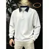 Estilo Primavera/Otoño 2026 Ropa Americana para Hombre Estilo Primavera/Otoño Solapa Engrosada Manga Larga Bloque de Color Costura Expuesta Media Cremallera Top Holgado