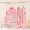 Pijama Infantil Classe A Algodão Primavera & Outono Meninos Desenho Animado Manga Longa Cardigan Roupas de Casa Gola Lapela Casual Conjunto Meninas