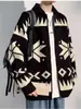 Cárdigan de punto jacquard geométrico retro americano transfronterizo, corte holgado para hombre, otoño/invierno, con cuello de solapa y cremallera, chaqueta suéter casual