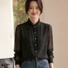 Blusa Cárdigan de Gasa con Volantes y Cuello Alto, Manga Larga, Color Sólido, Holgada, Versátil, Nueva para Primavera/Verano 2026 para Mujer